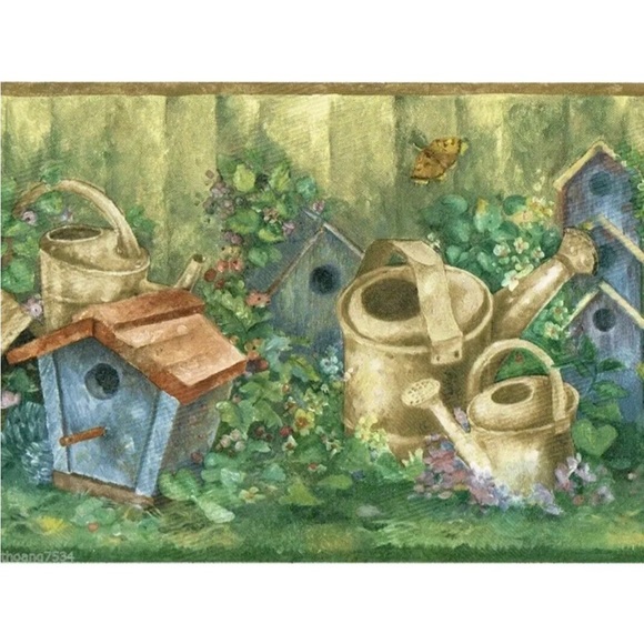 Norwall Birdhouses Wallpaper Border Pattern BG76310L Watering Cans Nature - Picture 3 of 3